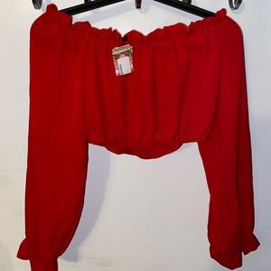 Red Off the shoulder crop top